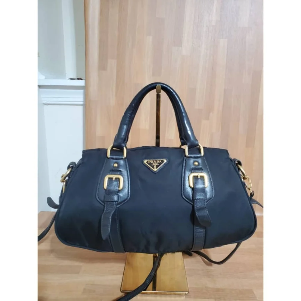 Authentic Prada Convertible Satchel Tessuto & Leather Bag